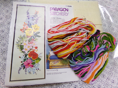 Hawaii ALOHA Crewel Embroidery Kit Vintage Paragon Stitchery 0101 Large Tropical Floral Wall Hanging
