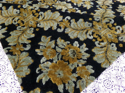 Vintage Damask Velvet Fabric Opulent Soot Black & Silver Grey Gold Upholstery Weight Small Pc 23x25"