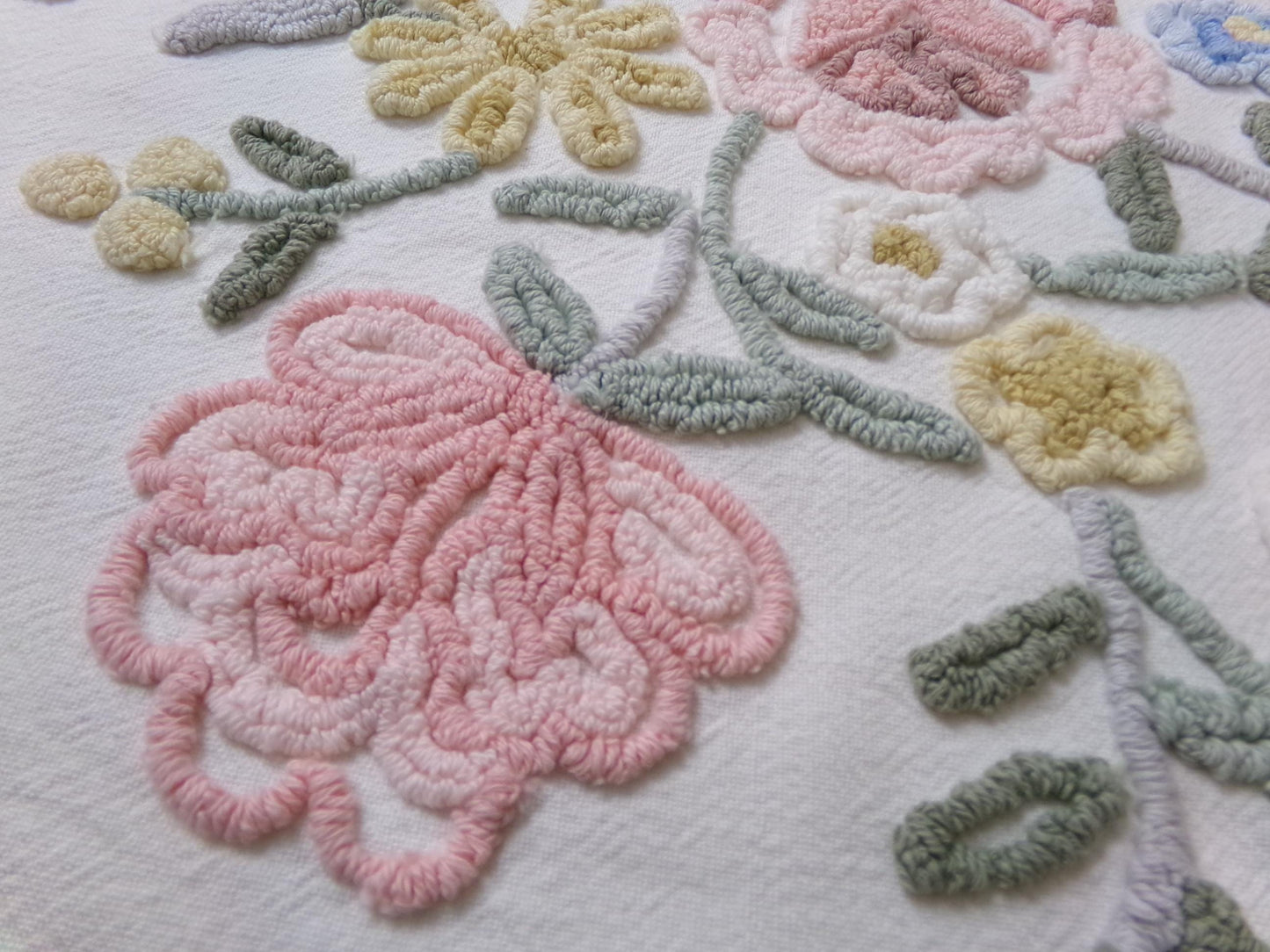 Rose Bouquet Vintage Chenille Bedspread Fabric, Cottage Style Sewing & Quilt Material, 15" x 28"
