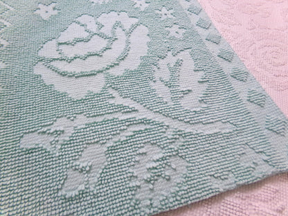 Vintage Hobnail Chenille Fabric Reversible Rose Aqua Ghost Shadow Shabby Mood 17"x27"