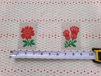 Vintage Woven Fabric, Steel Grey Red Floral Lattice Reversible Cut Piece 24" x 27"