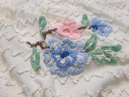 Vtg Chenille Bedspread Fabric Floral Seersucker Zig Zag 24x28" Sewing Material