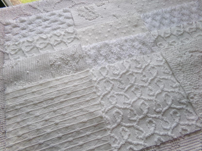 white vintage 6" chenille squares, set of 12 quilt blocks in a classic selection of popular patterns for sewing & crafts