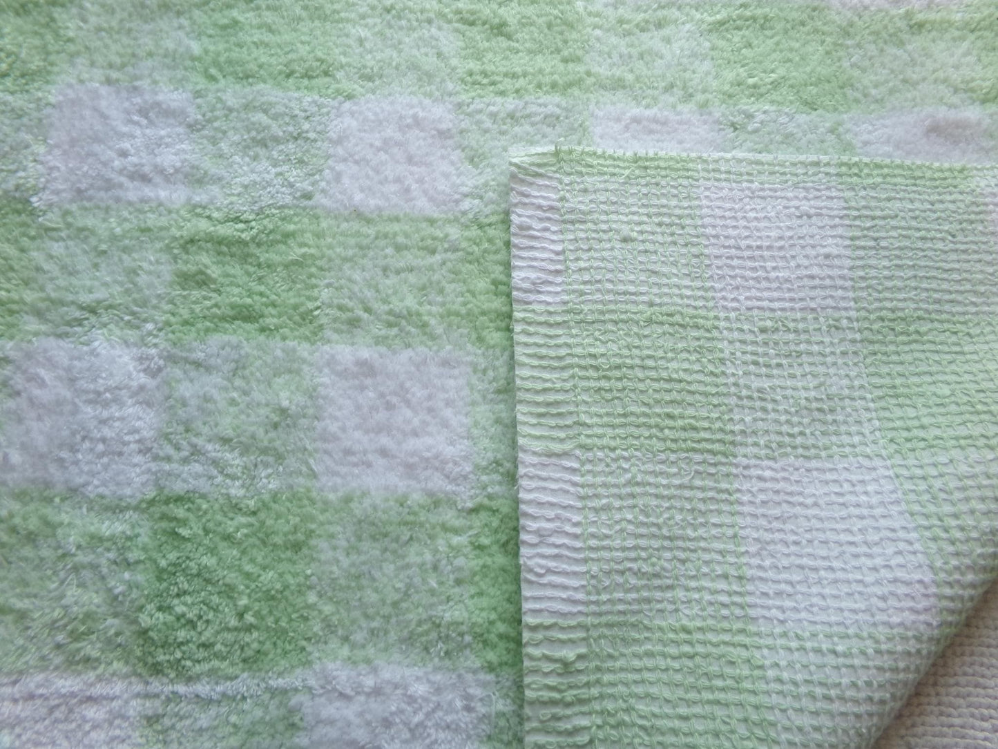 cuddly green gingham vintage terry chenille fabric soft cotton blend 19x25"