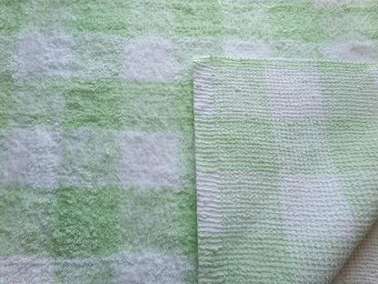 cuddly green gingham vintage terry chenille fabric soft cotton blend 19x25"