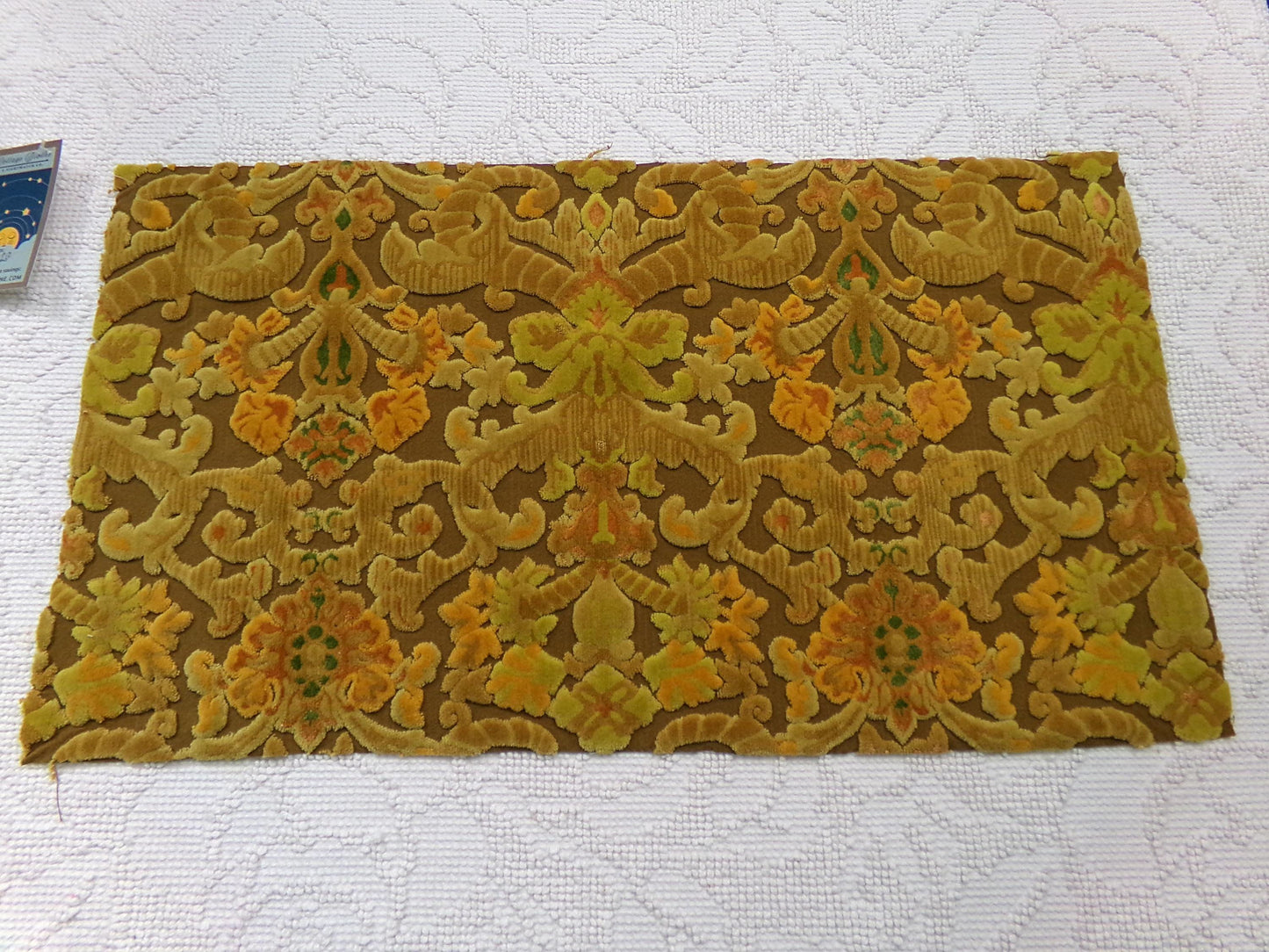 vintage cut velvet fabric, rusty coppertone boho tapestry style Bates design, 12" x 20" cut piece, for wallhanging, small bags
