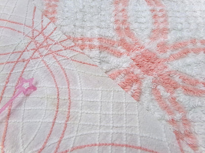 summer peach vintage chenille bedspread fabric white geometric quilt material 20x25"