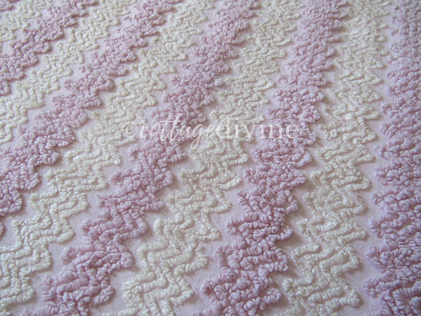 Boho Blush Pink Vintage Chenille Quilt Fabric, Iridescent Vanilla Zig Zags, 20" x 25" inch Piece