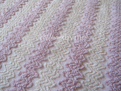 Boho Blush Pink Vintage Chenille Quilt Fabric, Iridescent Vanilla Zig Zags, 20" x 25" inch Piece