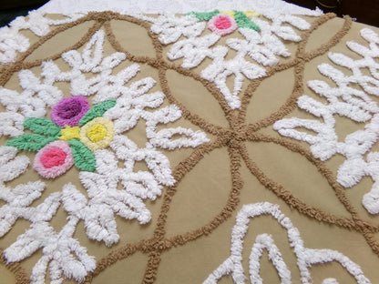 Frosted Chocolate Cake Vintage Chenille Fabric, Sewing Quilt Material 27" x 24" Piece