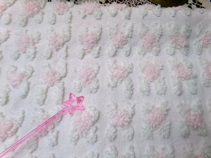 Shabby Pink Rosebud Vintage Chenille Bedspread Fabric Piece, Cottage Style Quilt Material 18" x 24"
