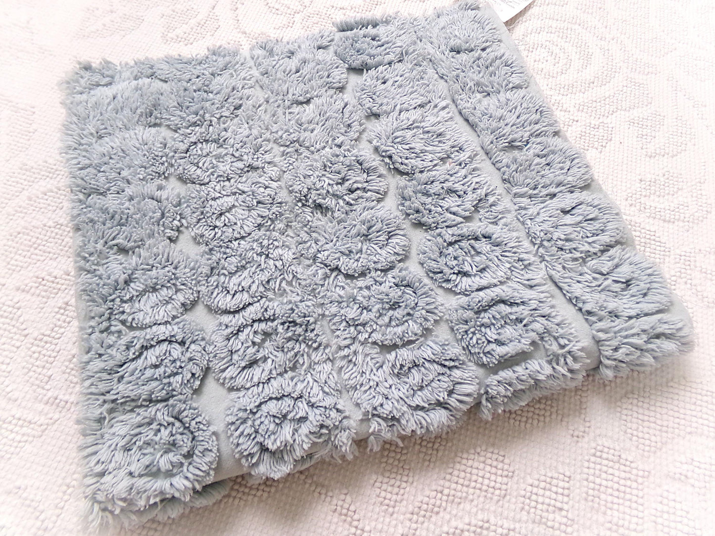 Stardust Blue Vintage Chenille Fabric 22 x 25" Plush Curlicues Quilt Material