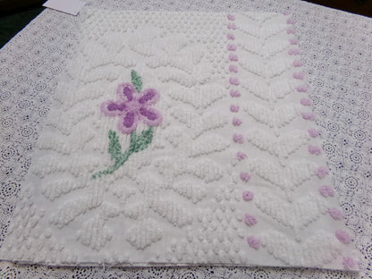 Lone Lilac Vintage Chenille Bedspread Fabric 19x36" Pc Lightweight Quilting Material