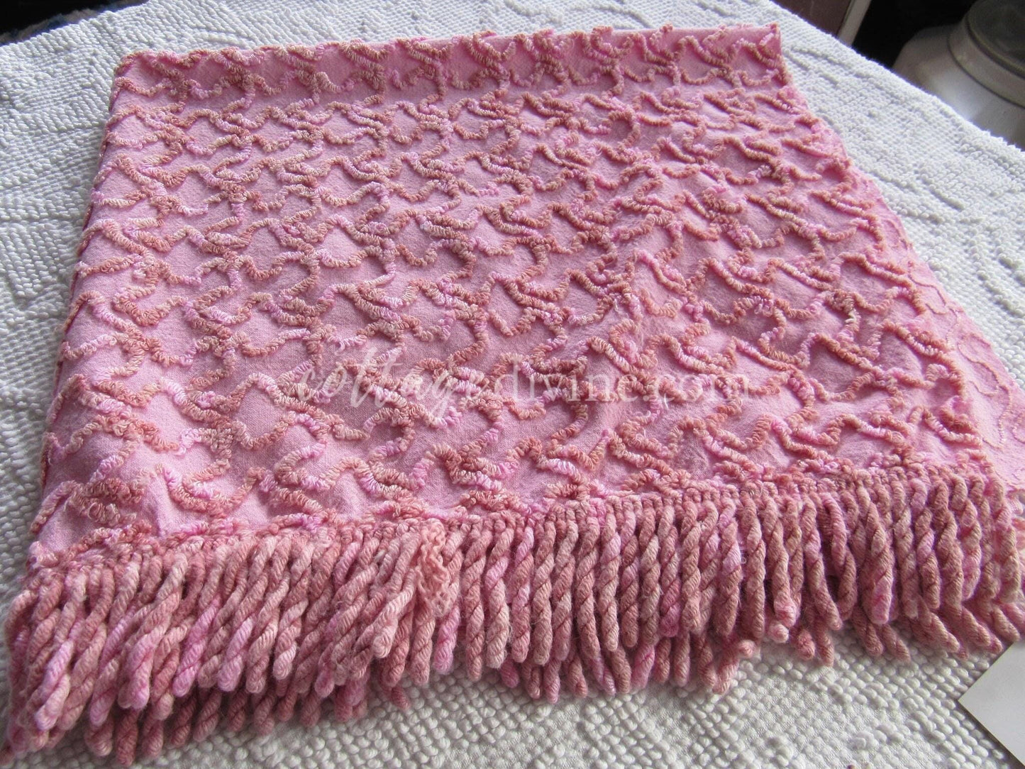 pink marbleized squiggle vintage chenille fabric, great unique texture, 25" x 20" piece of sewing material for quilting & crafts