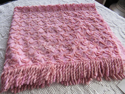 pink marbleized squiggle vintage chenille fabric, great unique texture, 25" x 20" piece of sewing material for quilting & crafts