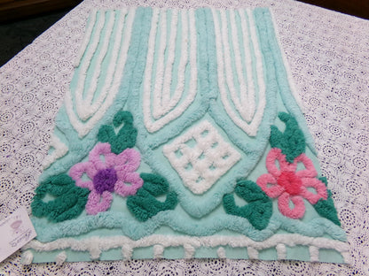 Breezy Fresh Aqua Vintage Chenille Fabric Cathedral Stripe Floral 16x20" Shabby Chic