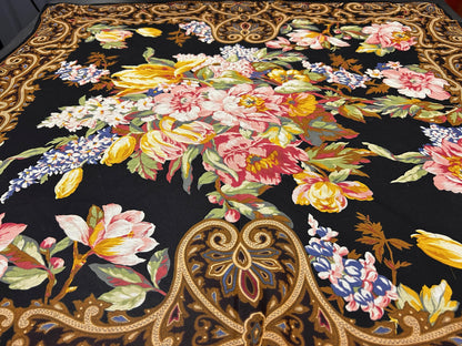 Vintage Ralph Lauren Sheer Scarf Black Floral Tulips Peonies Paisley Border