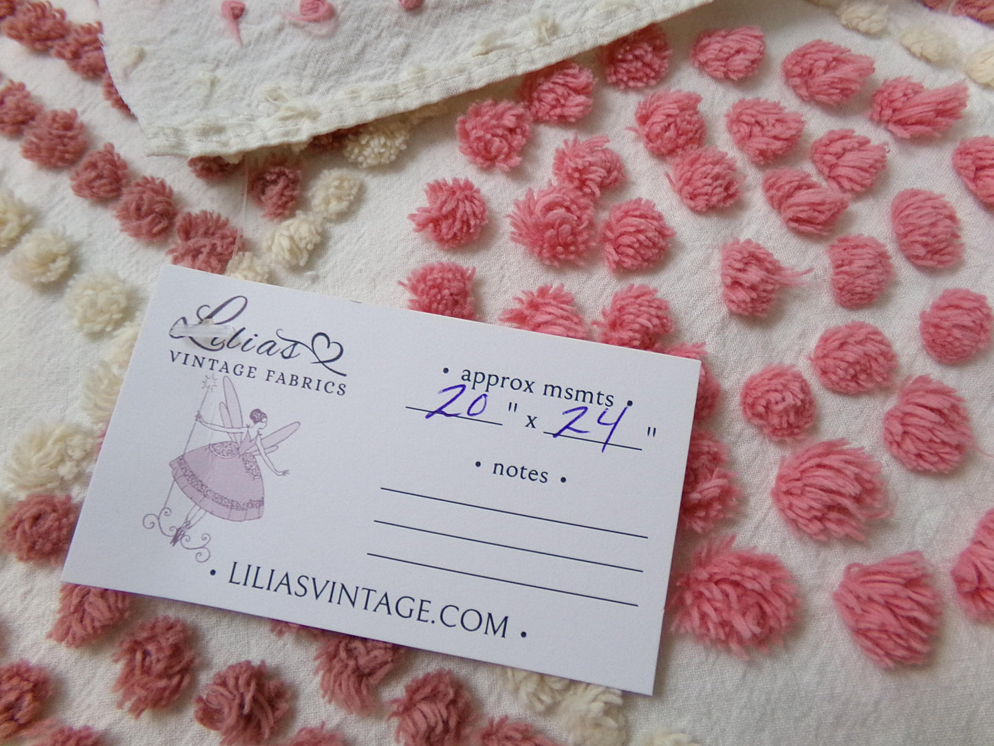 Rose Pink Diamond Pops Vintage Chenille Fabric 20 x 24" Shabby Sewing Quilt Material