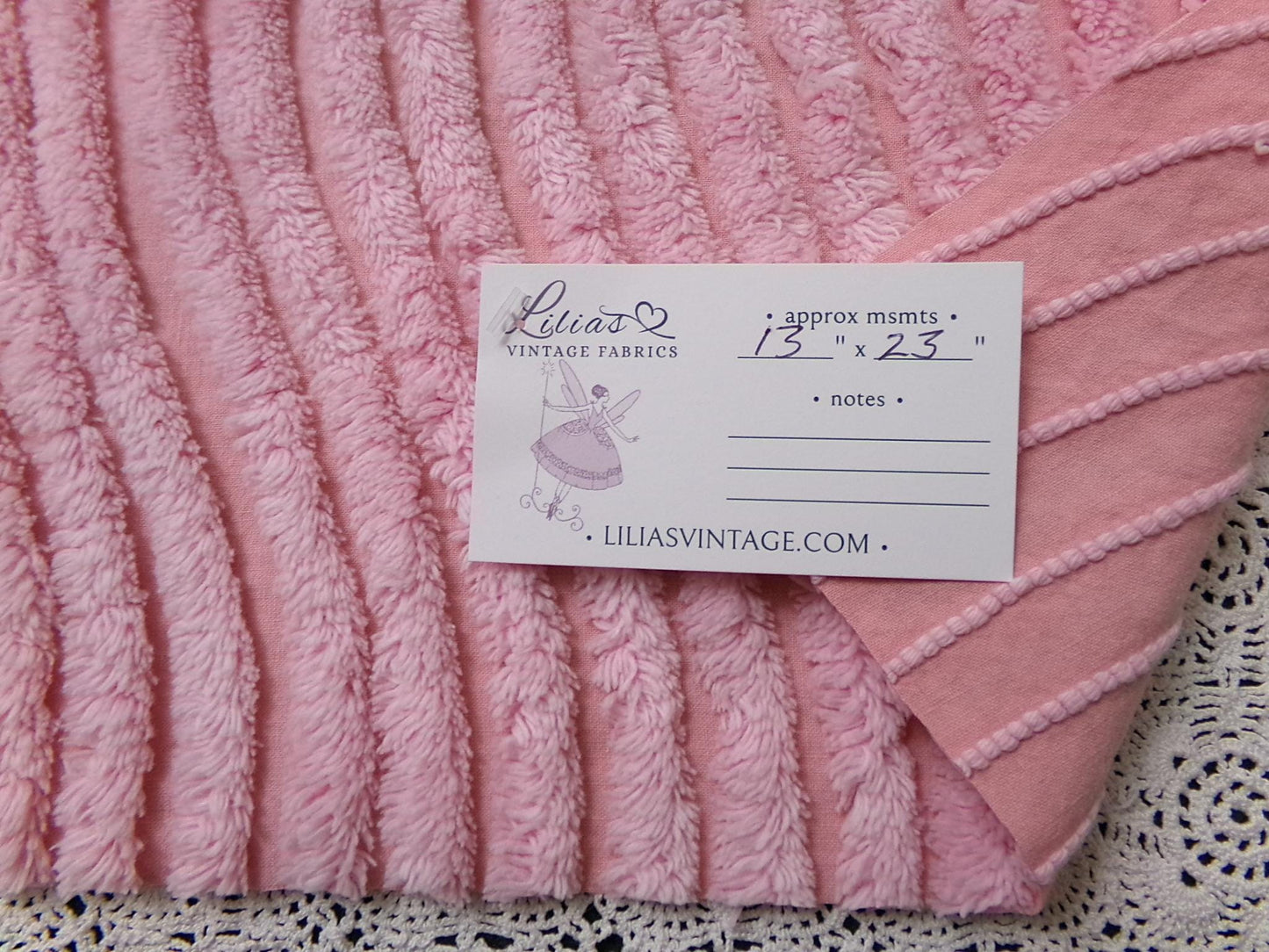 cotton candy pink vintage chenille bedspread fabric ultra plush ripple tufts 13" x 23"