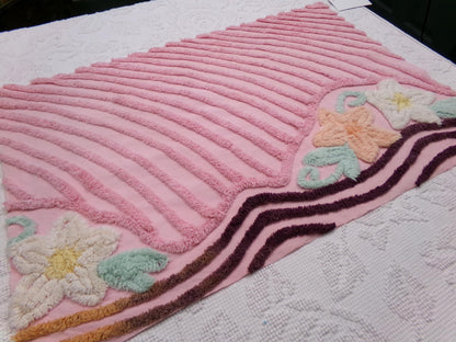 Shabby Sweet Vintage Chenille Fabric, Pink Floral Sewing & Quilt Material, 16" x 25" piece