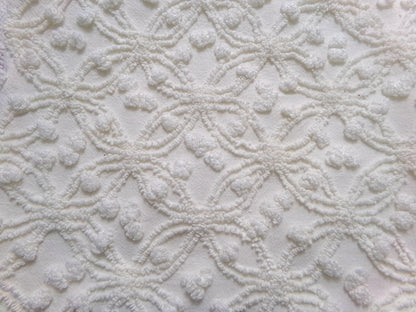 Winter White Snowflakes Vintage Chenille Fabric, neutral tufted pops sewing craft quilt material, 18" x 24" piece