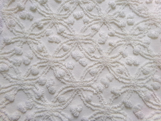 Winter White Snowflakes Vintage Chenille Fabric, neutral tufted pops sewing craft quilt material, 18" x 24" piece