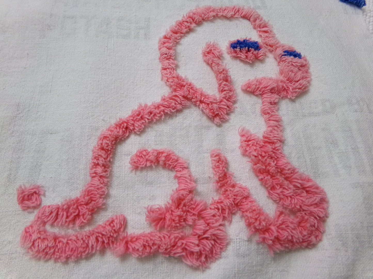 Pink Puppy Dog Vintage Chenille Fabric, Pair of Puppies on Cotton Feedsack, 12" x 26" Piece