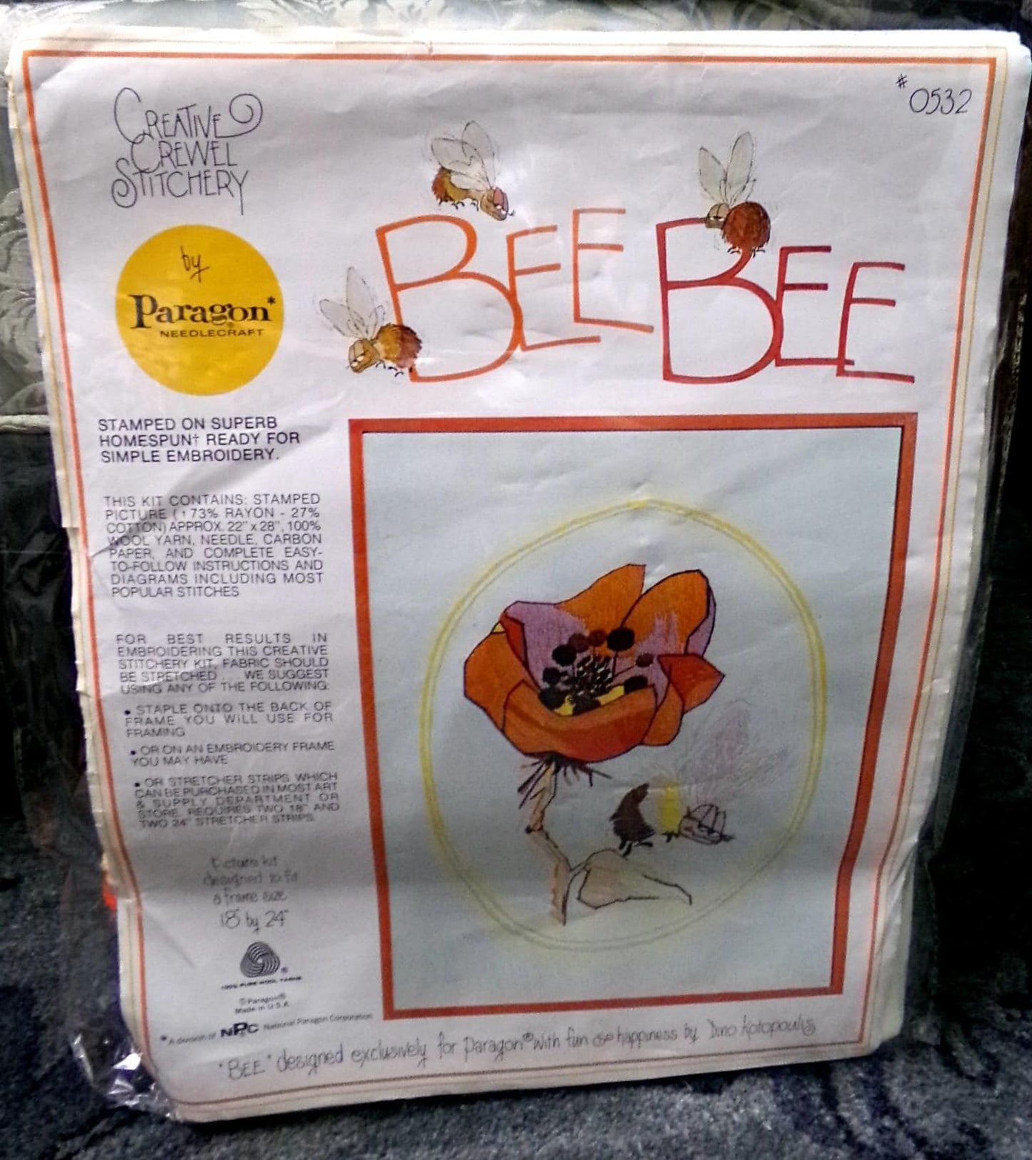 BEE BEE Vintage Embroidery Kit, Paragon Stitchery 0532, Dino Kotopoulis