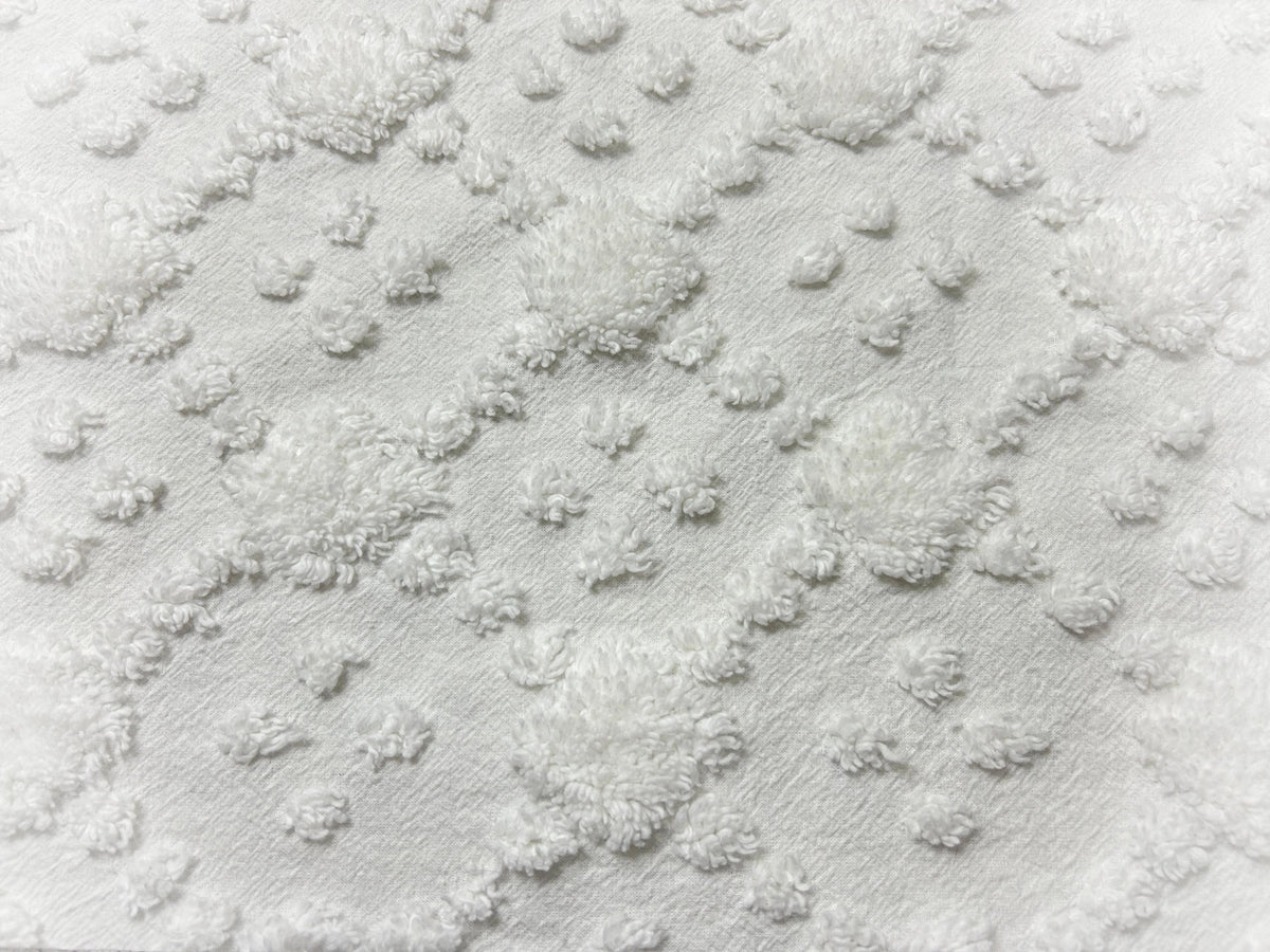 Minimalist White Vintage Style Chenille Fabric, 16x20" Quilt Sewing Textile