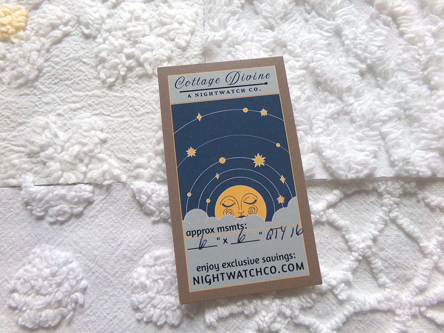 winter whimsy white chenille fabric squares, 16 vintage 6" x 6" quilt blocks, pops, webbed, diamond lattice & daisies for sewing, crafts