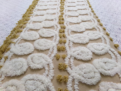 Vintage Chenille Fabric, Creamy Caramel White Dot Swirl Design 12x38" Pc