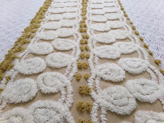 Vintage Chenille Fabric, Creamy Caramel White Dot Swirl Design 12x38" Pc