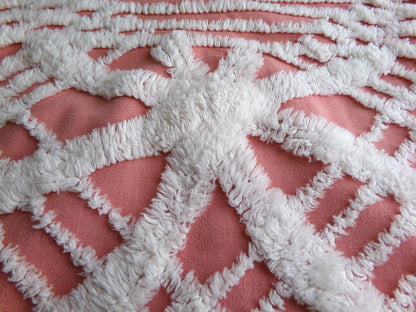 Warm Terracotta Rose Vintage Chenille Fabric, 29" x 27" Inch Piece, White Geometric Designs