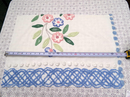 shabby chic vintage chenille bedspread fabric 17.5x24" blue white floral