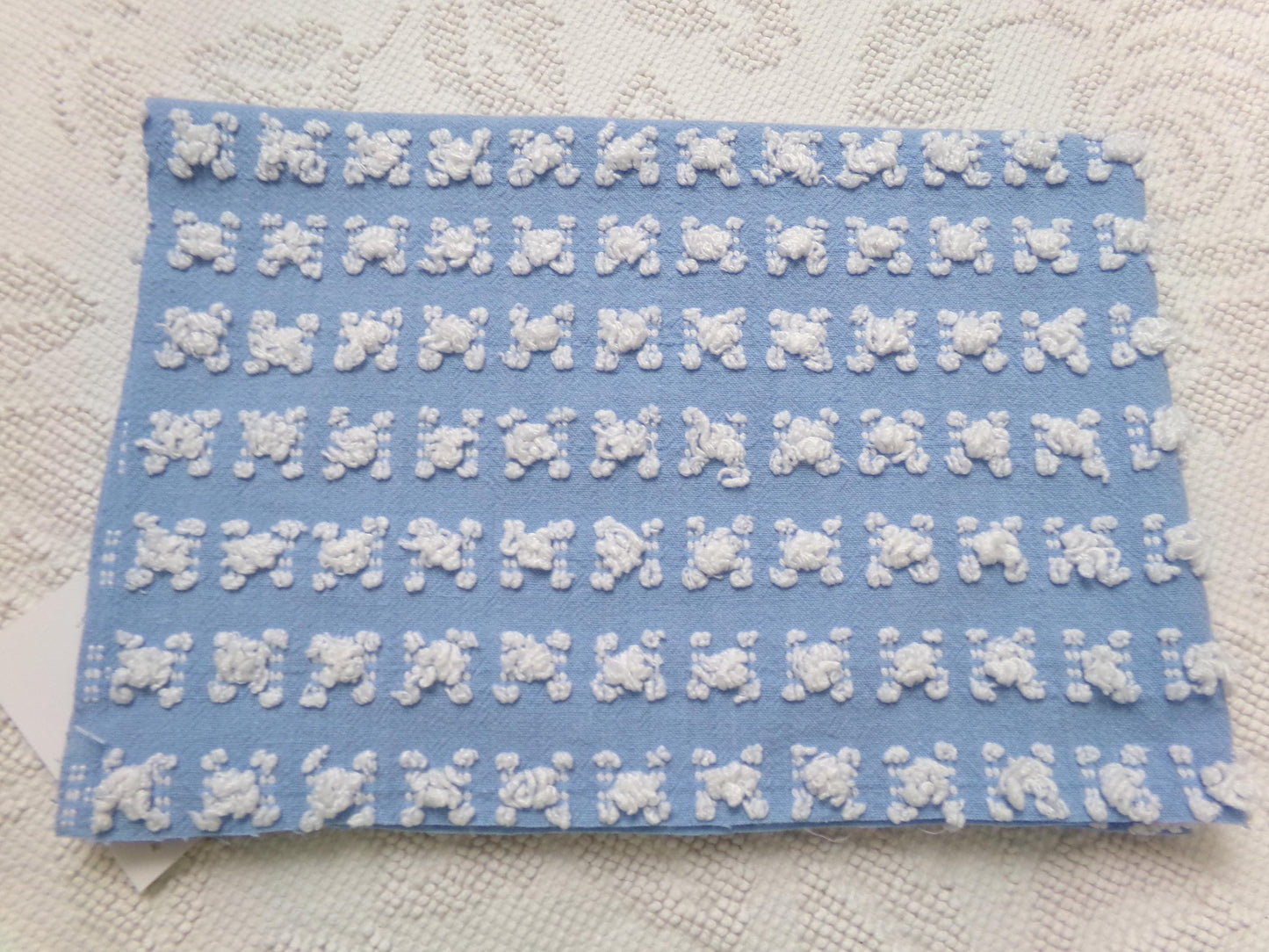 Deeply Serene Blue & White Rosebud Vintage Chenille Fabric, Heirloom Quality Material for Quilts, Pillows, 24" x 17" inch Piece
