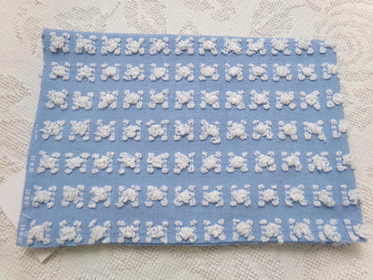 Deeply Serene Blue & White Rosebud Vintage Chenille Fabric, Heirloom Quality Material for Quilts, Pillows, 24" x 17" inch Piece