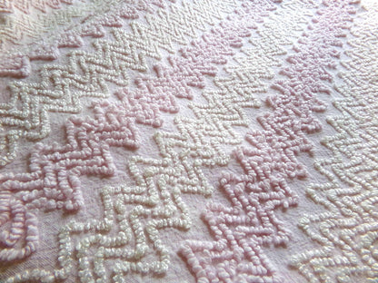 Boho Blush Pink Vintage Chenille Quilt Fabric, Iridescent Vanilla Zig Zags, 20" x 25" inch Piece