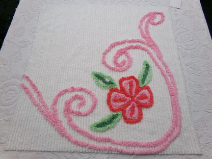 Vintage Chenille Fabric, Pink Flower Abstract Heart Piece Sewing & Quilt Material 22" x 23"