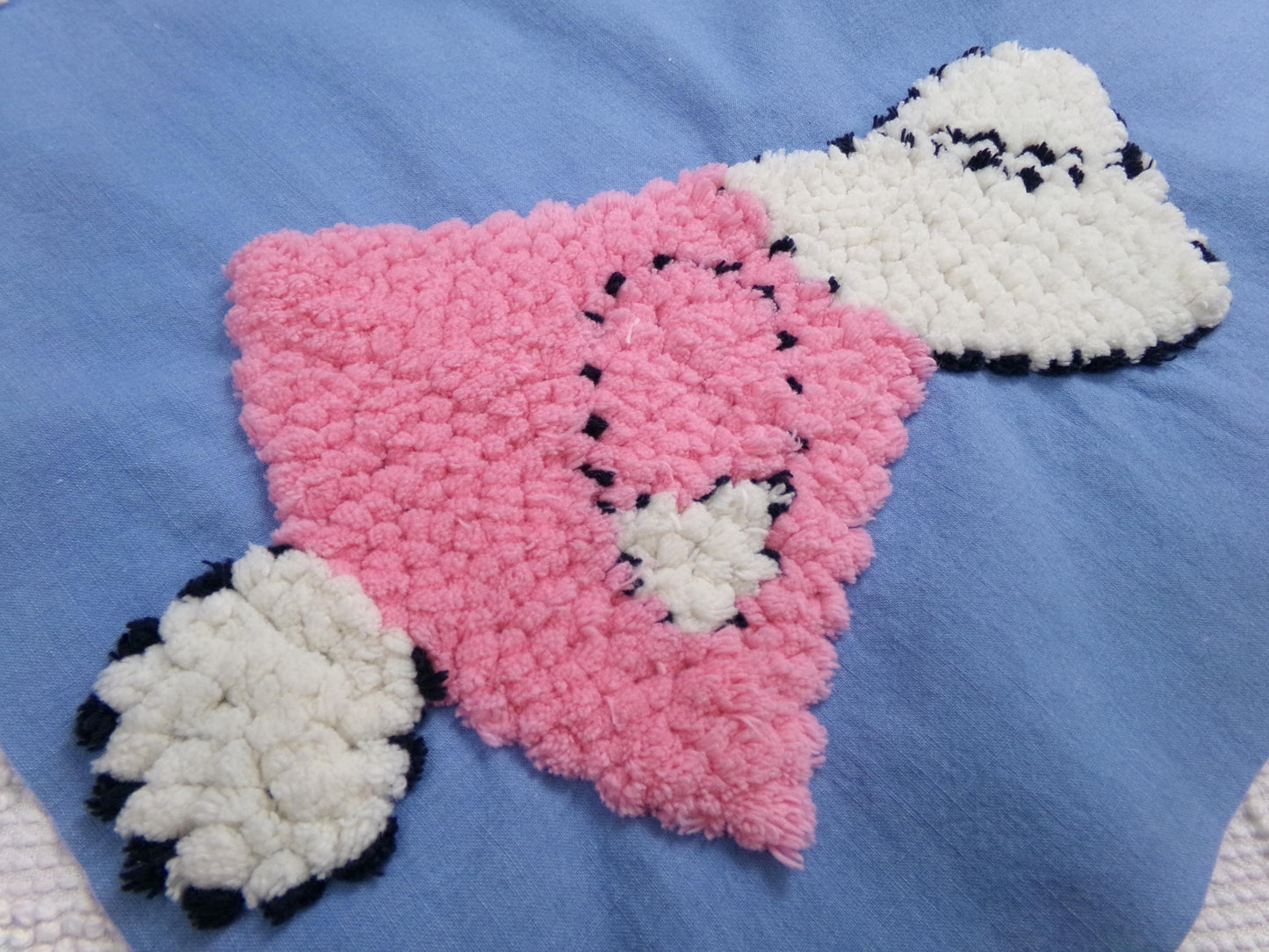 sunbonnet girl vintage chenille bedspread fabric, pink & blue sewing material, 17" x 29"