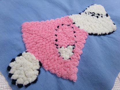 sunbonnet girl vintage chenille bedspread fabric, pink & blue sewing material, 17" x 29"