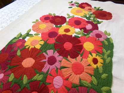 GARDEN FLOWERS Finished Crewel Embroidery, Vintage Paragon Needlecraft 0926, Floral Wall Art