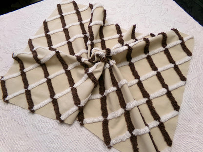 crosshatch vintage chenille fabric in mocha, chocolate brown & white, 18" x 27" piece