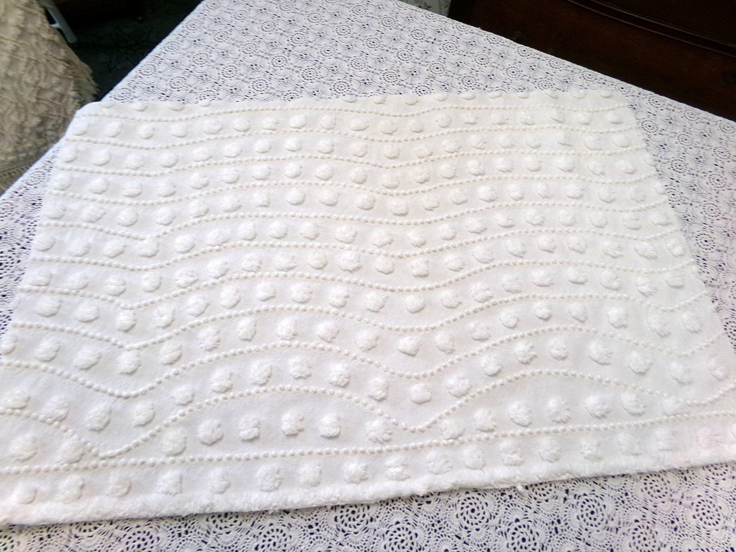 Creamy Pearl Pops Vintage Chenille Bedspread Fabric 17.5x27" Piece Quilt Material