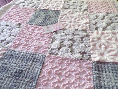 vintage 6" chenille fabric squares, set of 16 sophisticated grey & pink quilt blocks