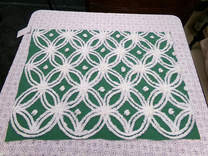 Evergreen Vintage Chenille Fabric, White Wedding Rings & Dots, 20x27" Piece