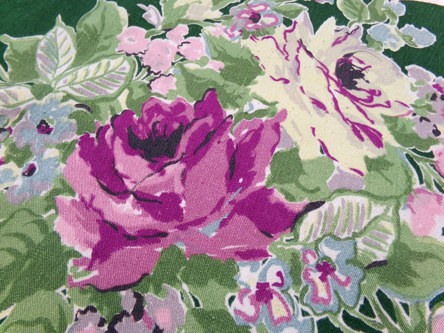 Vintage Waverly Rose Caprice Fabric Green Floral Barkcloth Style 17x35"