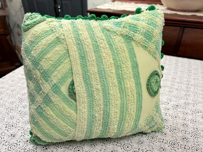 Palm Tree Vintage Chenille Pillow Cover Reversible 12" Square, Tropical Bungalow