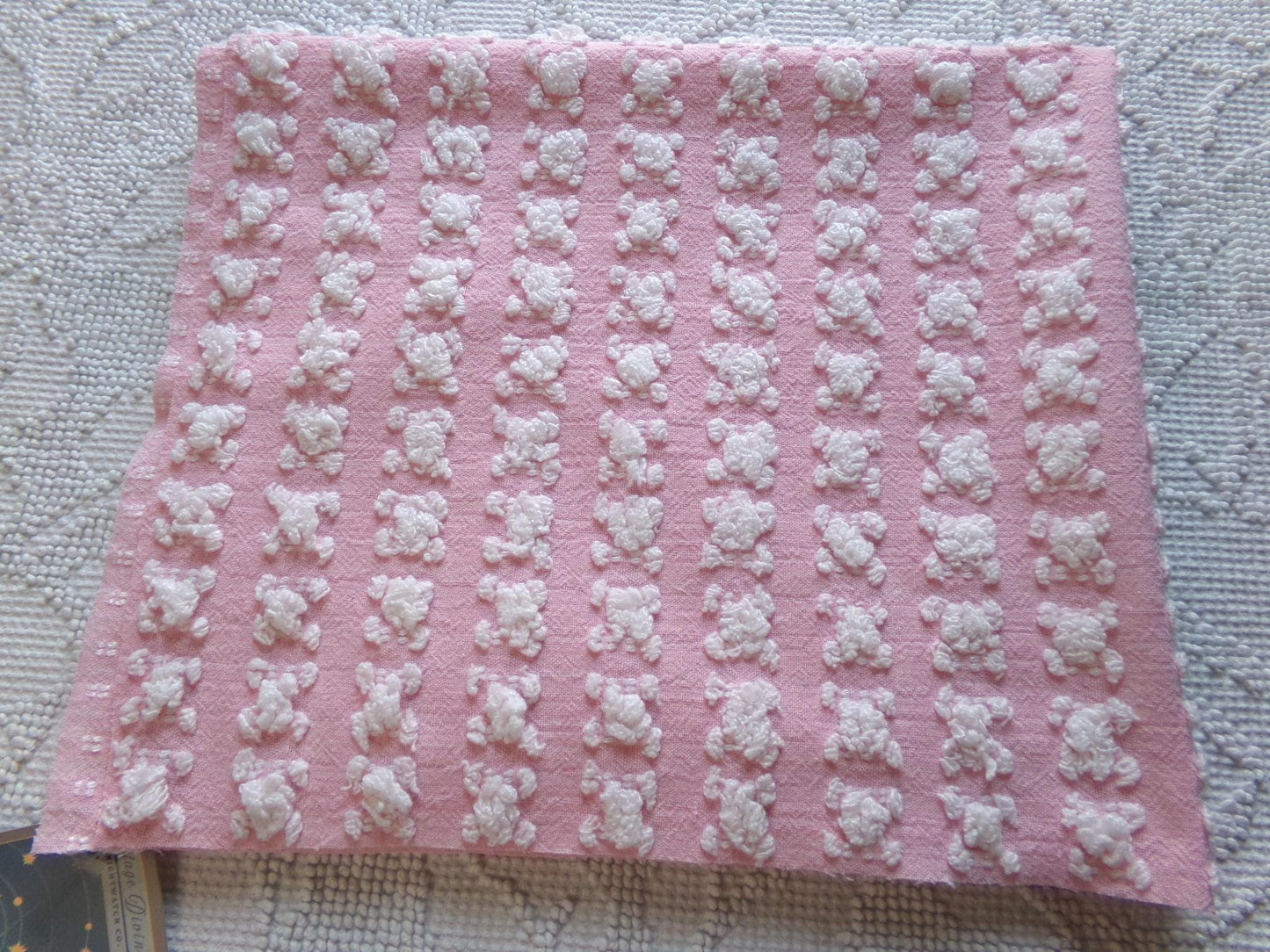 Carnation Pink White Rosebud Vintage Chenille Fabric, Soft Ombre Variations 18" x 25"