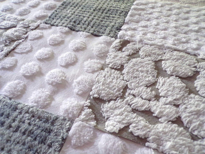 Gender Neutral Chenille Fabric Squares Set from Vintage Bedspread Fabrics, 16 Quilt Blocks, 6" inch, Modern Grey & White