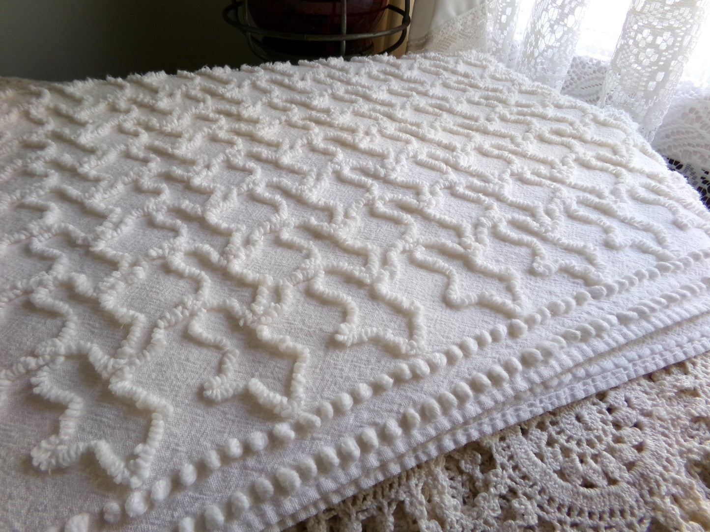 Neutral Cream Vintage Chenille Fabric, Texturized Squiggle Cotton Material, 20" x 25" inch Piece, Neutral Vintage Fabric for Quilts, Pillows